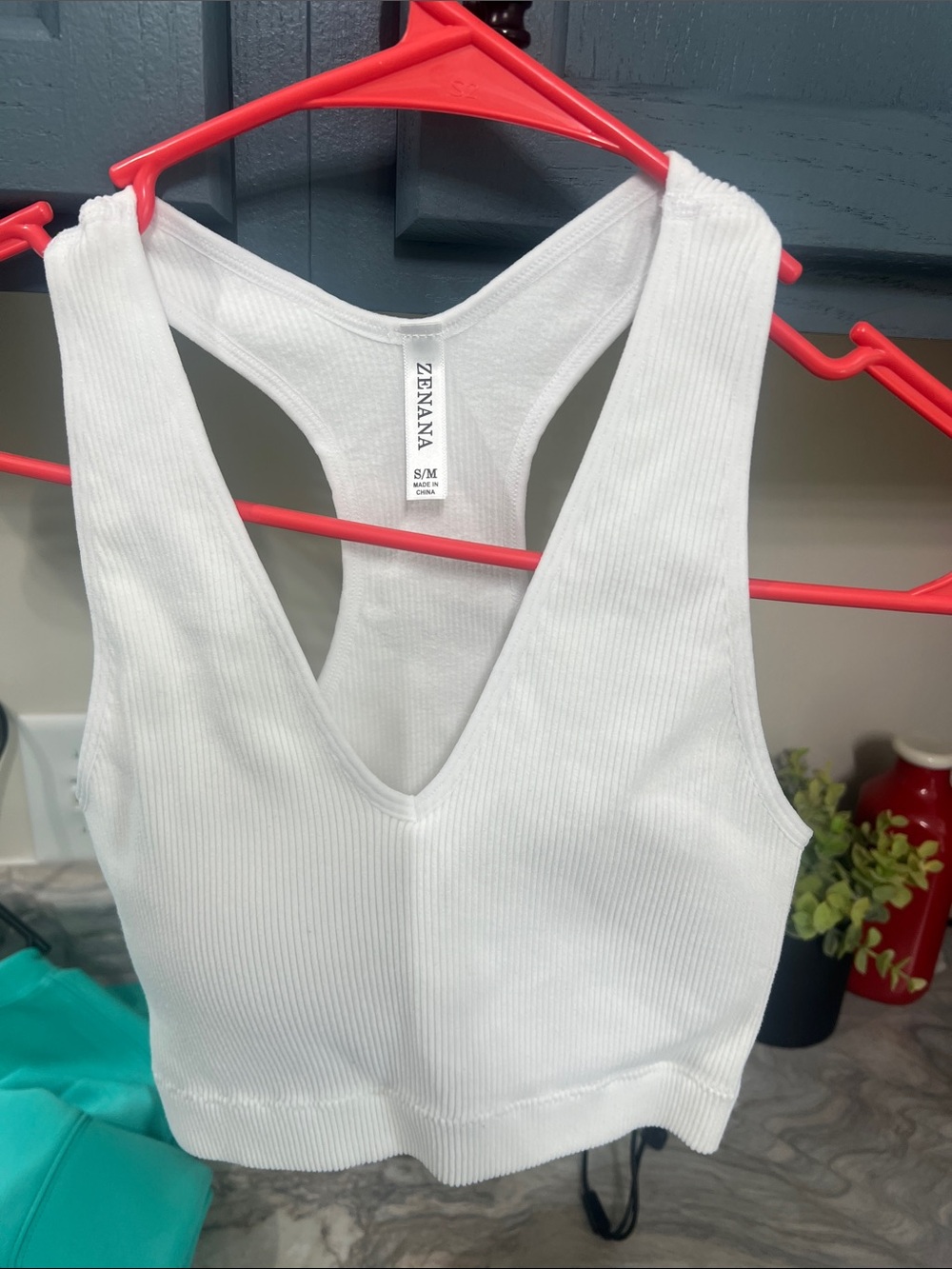 Zenana Outfitters White Ribbed V-Neck Racerback Bandeau